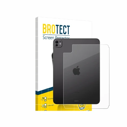 Parte frontale di una confezione del prodotto con il logo del marchio BROTECT. Accanto è raffigurato il dispositivo Apple iPad