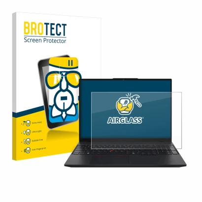 Parte frontale di una confezione del prodotto con il logo del marchio BROTECT. Accanto è raffigurato il dispositivo Lenovo Thi