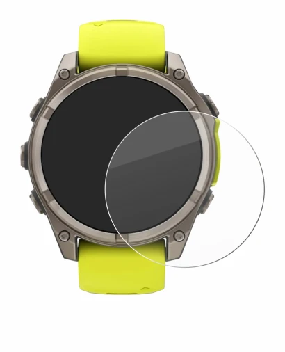 Immagine del dispositivo Garmin Fenix 8 Solar (47 mm) con un'ampia varietà di protezioni per lo schermo.