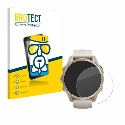Parte frontale di una confezione del prodotto con il logo del marchio BROTECT. Accanto è raffigurato il dispositivo Garmin Fen
