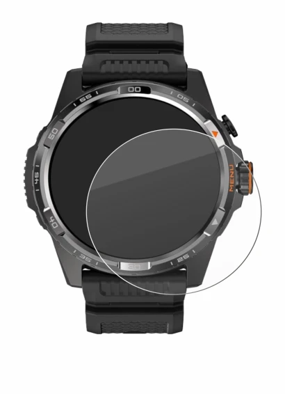 Immagine del dispositivo Mobvoi Ticwatch Atlas con un'ampia varietà di protezioni per lo schermo.