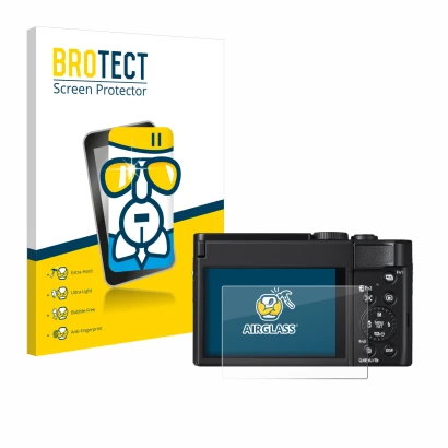 Parte frontale di una confezione del prodotto con il logo del marchio BROTECT. Accanto è raffigurato il dispositivo Panasonic