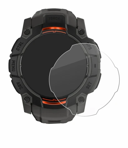 Immagine del dispositivo Garmin Instinct 3 Solar (50 mm) con un'ampia varietà di protezioni per lo schermo.