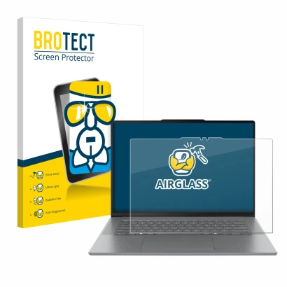 Parte frontale di una confezione del prodotto con il logo del marchio BROTECT. Accanto è raffigurato il dispositivo Lenovo Yog