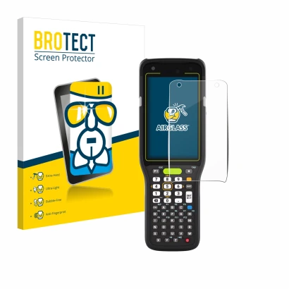 Parte frontale di una confezione del prodotto con il logo del marchio BROTECT. Accanto è raffigurato il dispositivo Zebra MC34