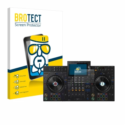 Parte frontale di una confezione del prodotto con il logo del marchio BROTECT. Accanto è raffigurato il dispositivo Pioneer XD