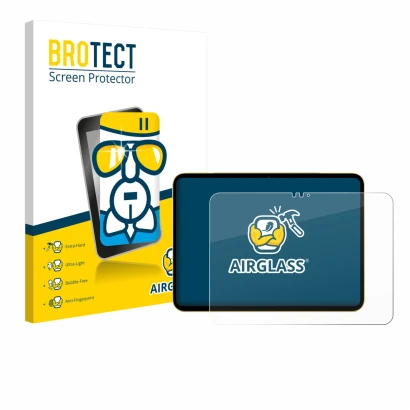 Parte frontale di una confezione del prodotto con il logo del marchio BROTECT. Accanto è raffigurato il dispositivo Apple iPad