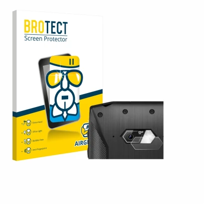 Parte frontale di una confezione del prodotto con il logo del marchio BROTECT. Accanto è raffigurato il dispositivo Crosscall 