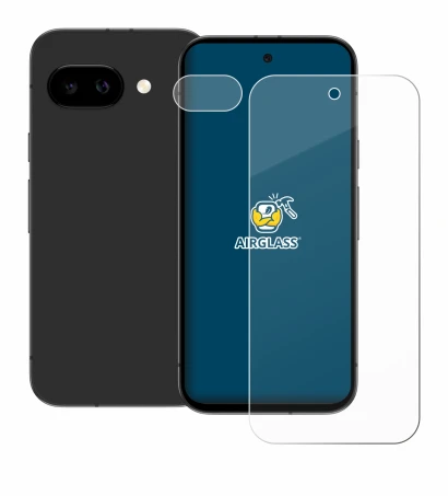 Immagine del dispositivo Google Pixel 9a (Fronte+Fotocamera) con un'ampia varietà di protezioni per lo schermo.