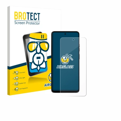 Parte frontale di una confezione del prodotto con il logo del marchio BROTECT. Accanto è raffigurato il dispositivo Motorola M