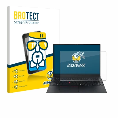 Parte frontale di una confezione del prodotto con il logo del marchio BROTECT. Accanto è raffigurato il dispositivo Lenovo Thi