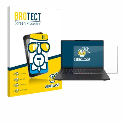 Parte frontale di una confezione del prodotto con il logo del marchio BROTECT. Accanto è raffigurato il dispositivo Lenovo Thi