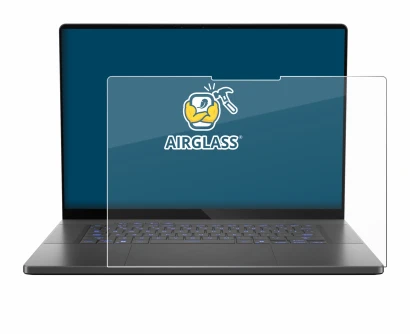 Immagine del dispositivo ASUS ROG Zephyrus G16 2025 con un'ampia varietà di protezioni per lo schermo.