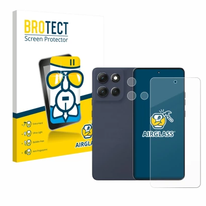 Parte frontale di una confezione del prodotto con il logo del marchio BROTECT. Accanto è raffigurato il dispositivo Motorola M