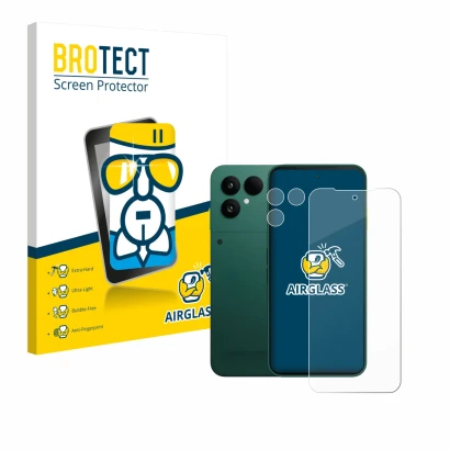 Parte frontale di una confezione del prodotto con il logo del marchio BROTECT. Accanto è raffigurato il dispositivo Fairphone 