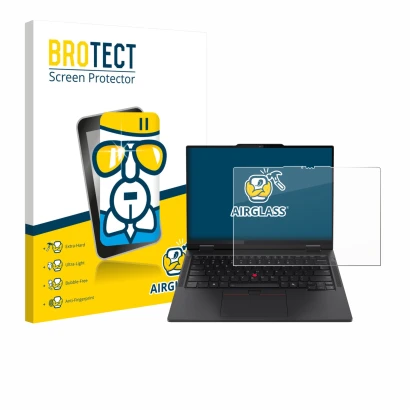 Parte frontale di una confezione del prodotto con il logo del marchio BROTECT. Accanto è raffigurato il dispositivo Lenovo Thi