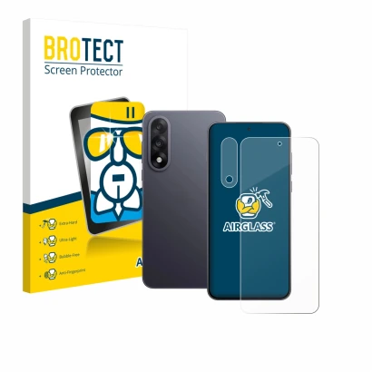 Parte frontale di una confezione del prodotto con il logo del marchio BROTECT. Accanto è raffigurato il dispositivo OnePlus No