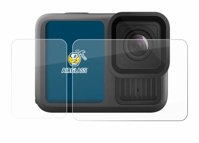 Immagine del dispositivo GoPro Hero 13 Black Creator Edition con un'ampia varietà di protezioni per lo schermo.