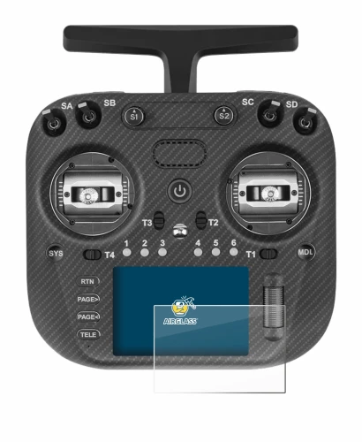 Immagine del dispositivo Radiomaster TX15 Max con un'ampia varietà di protezioni per lo schermo.