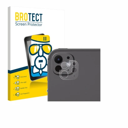 Parte frontale di una confezione del prodotto con il logo del marchio BROTECT. Accanto è raffigurato il dispositivo Apple iPad