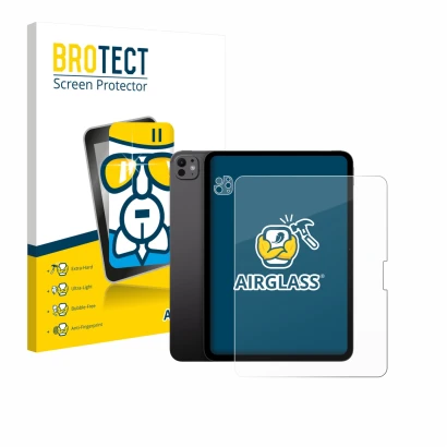 Parte frontale di una confezione del prodotto con il logo del marchio BROTECT. Accanto è raffigurato il dispositivo Apple iPad