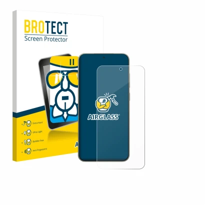 Parte frontale di una confezione del prodotto con il logo del marchio BROTECT. Accanto è raffigurato il dispositivo OnePlus 13