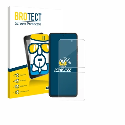 Parte frontale di una confezione del prodotto con il logo del marchio BROTECT. Accanto è raffigurato il dispositivo Nubia Flip