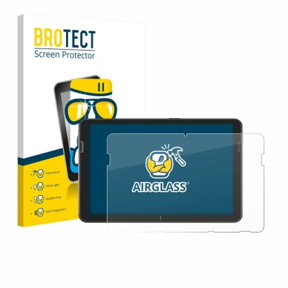 Parte frontale di una confezione del prodotto con il logo del marchio BROTECT. Accanto è raffigurato il dispositivo Zebra ET40