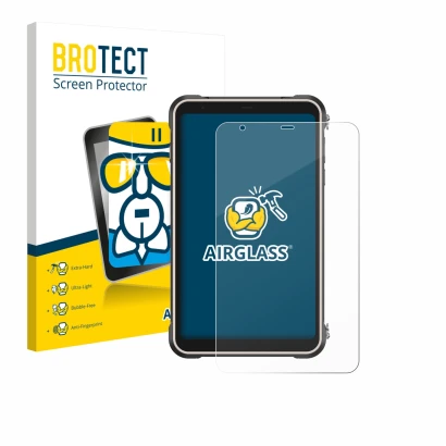 Parte frontale di una confezione del prodotto con il logo del marchio BROTECT. Accanto è raffigurato il dispositivo Ulefone Ru