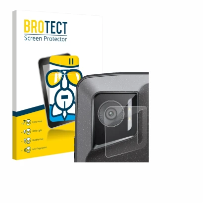 Parte frontale di una confezione del prodotto con il logo del marchio BROTECT. Accanto è raffigurato il dispositivo Crosscall 