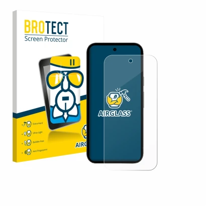 Parte frontale di una confezione del prodotto con il logo del marchio BROTECT. Accanto è raffigurato il dispositivo Google Pix