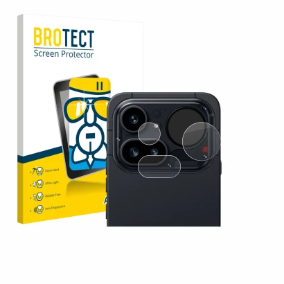 Parte frontale di una confezione del prodotto con il logo del marchio BROTECT. Accanto è raffigurato il dispositivo Nothing Ph