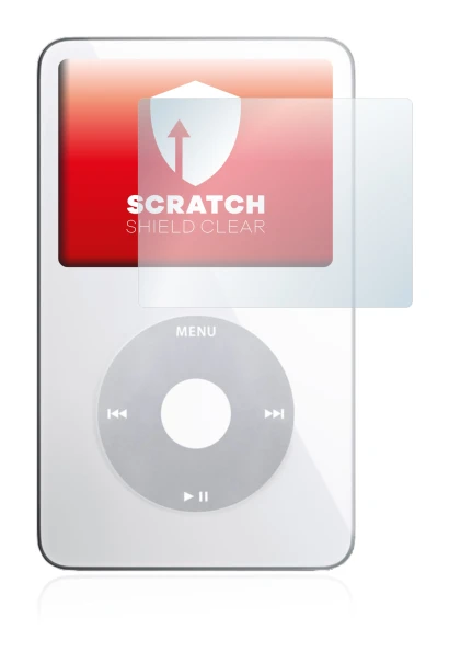 Immagine del dispositivo Apple iPod classic video Display (5a. Gen.) con un'ampia varietà di protezioni per lo schermo.