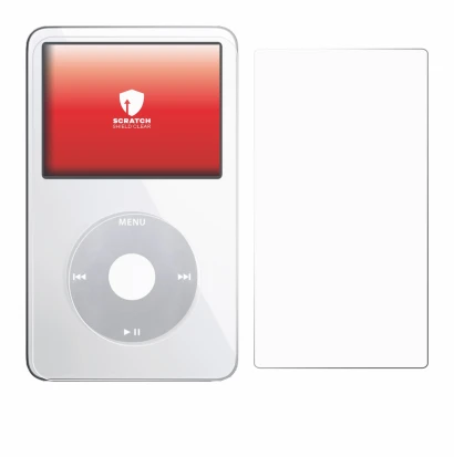 Immagine del dispositivo Apple iPod Classic Video (Fronte+Retro) con un'ampia varietà di protezioni per lo schermo.