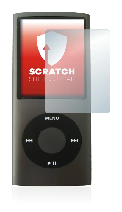 Immagine del dispositivo Apple iPod nano (4a Gen.) con un'ampia varietà di protezioni per lo schermo.