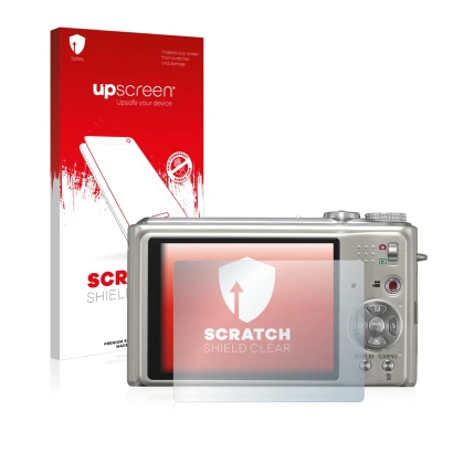 Parte frontale di una confezione del prodotto con il logo del marchio upscreen. Accanto è raffigurato il dispositivo Panasonic