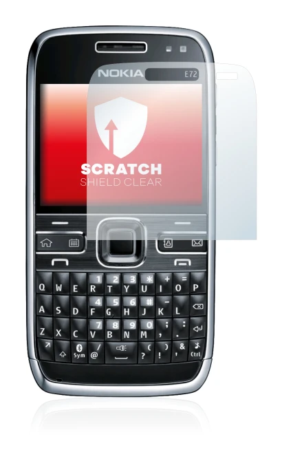 Immagine del dispositivo Nokia E72 con un'ampia varietà di protezioni per lo schermo.