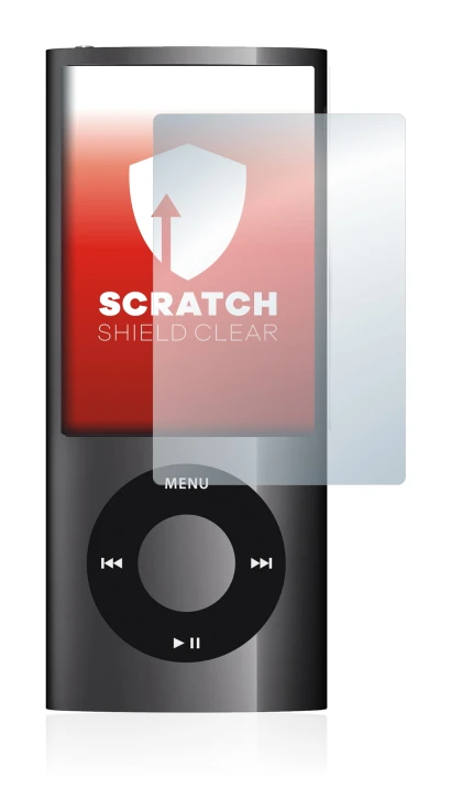 Immagine del dispositivo Apple iPod nano 2009 (5a. Gen.) con un'ampia varietà di protezioni per lo schermo.