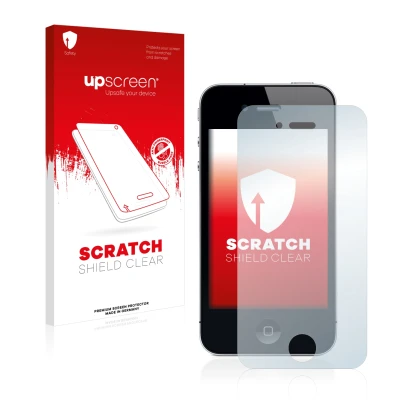 Parte frontale di una confezione del prodotto con il logo del marchio upscreen. Accanto è raffigurato il dispositivo Apple iPh