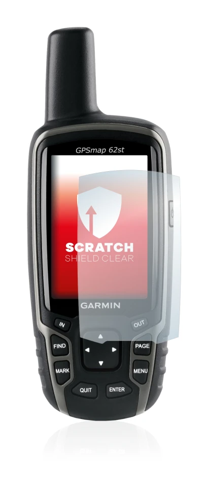 Immagine del dispositivo Garmin GPSMAP 62st con un'ampia varietà di protezioni per lo schermo.