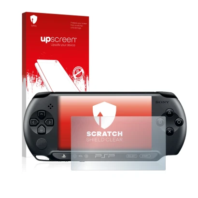 Parte frontale di una confezione del prodotto con il logo del marchio upscreen. Accanto è raffigurato il dispositivo Sony PSP 