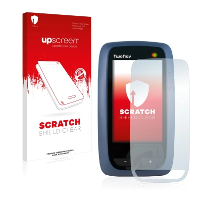 Parte frontale di una confezione del prodotto con il logo del marchio upscreen. Accanto è raffigurato il dispositivo CompeGPS
