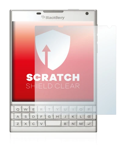 Immagine del dispositivo BlackBerry Passport con un'ampia varietà di protezioni per lo schermo.