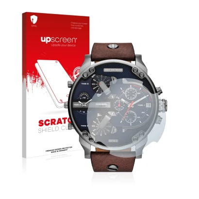 Parte frontale di una confezione del prodotto con il logo del marchio upscreen. Accanto è raffigurato il dispositivo Diesel DZ