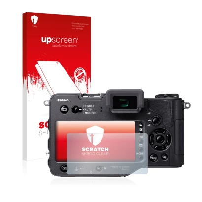 Parte frontale di una confezione del prodotto con il logo del marchio upscreen. Accanto è raffigurato il dispositivo Sigma SD