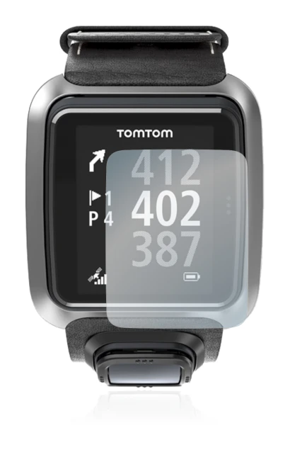 Immagine del dispositivo TomTom Golfer 2 con un'ampia varietà di protezioni per lo schermo.