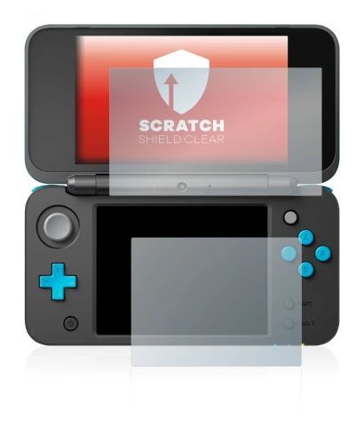Immagine del dispositivo Nintendo 2DS XL con un'ampia varietà di protezioni per lo schermo.