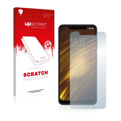 Parte frontale di una confezione del prodotto con il logo del marchio upscreen. Accanto è raffigurato il dispositivo Xiaomi Po