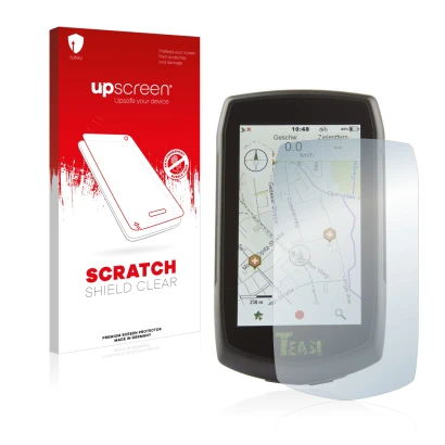 Parte frontale di una confezione del prodotto con il logo del marchio upscreen. Accanto è raffigurato il dispositivo A-Rival T