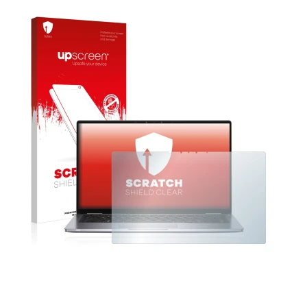 Parte frontale di una confezione del prodotto con il logo del marchio upscreen. Accanto è raffigurato il dispositivo Dell Lati